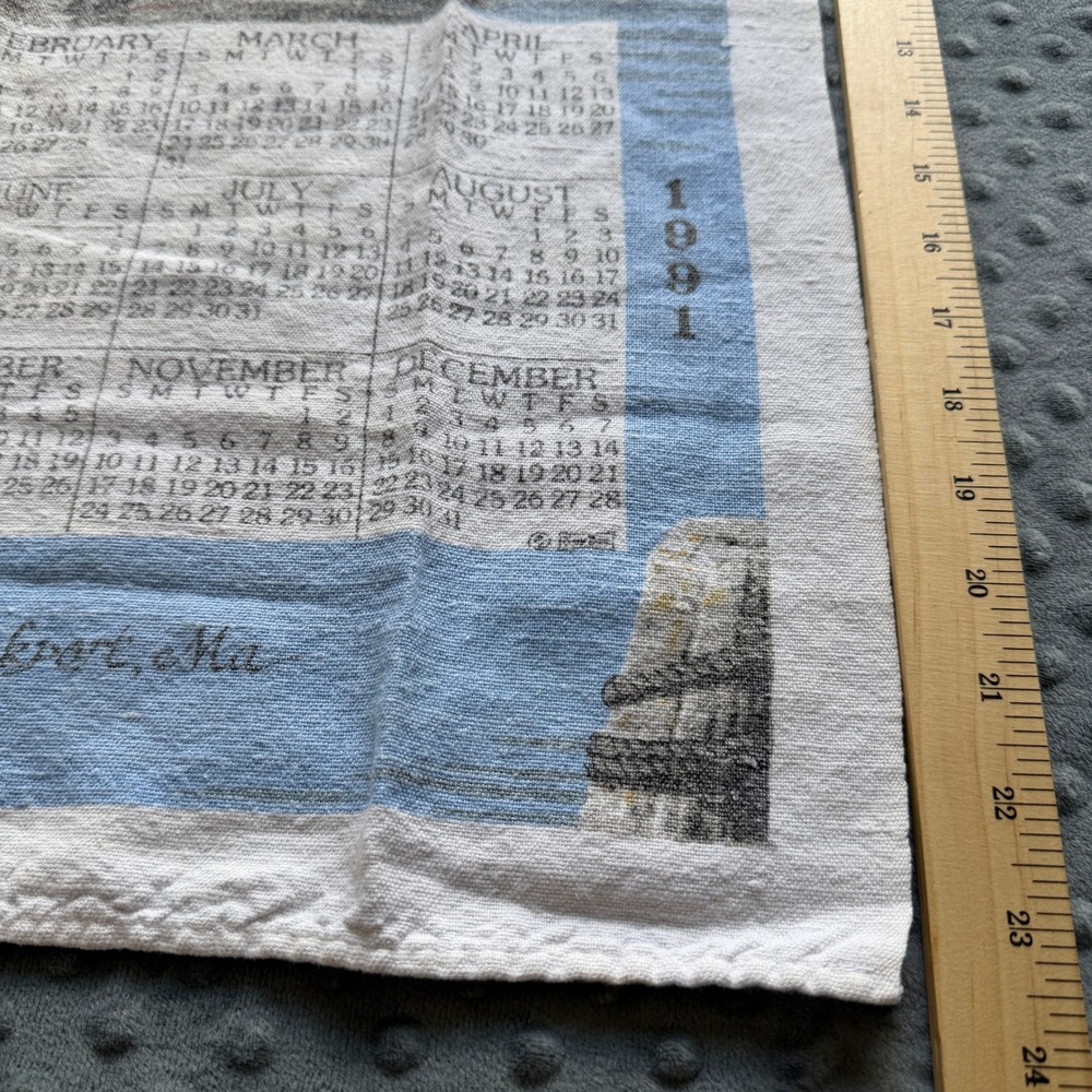 Vintage 1991 Rockport MA Motif No 1 Linen Calendar Tea Towel Red Fishing Shack - Picture 6 of 7